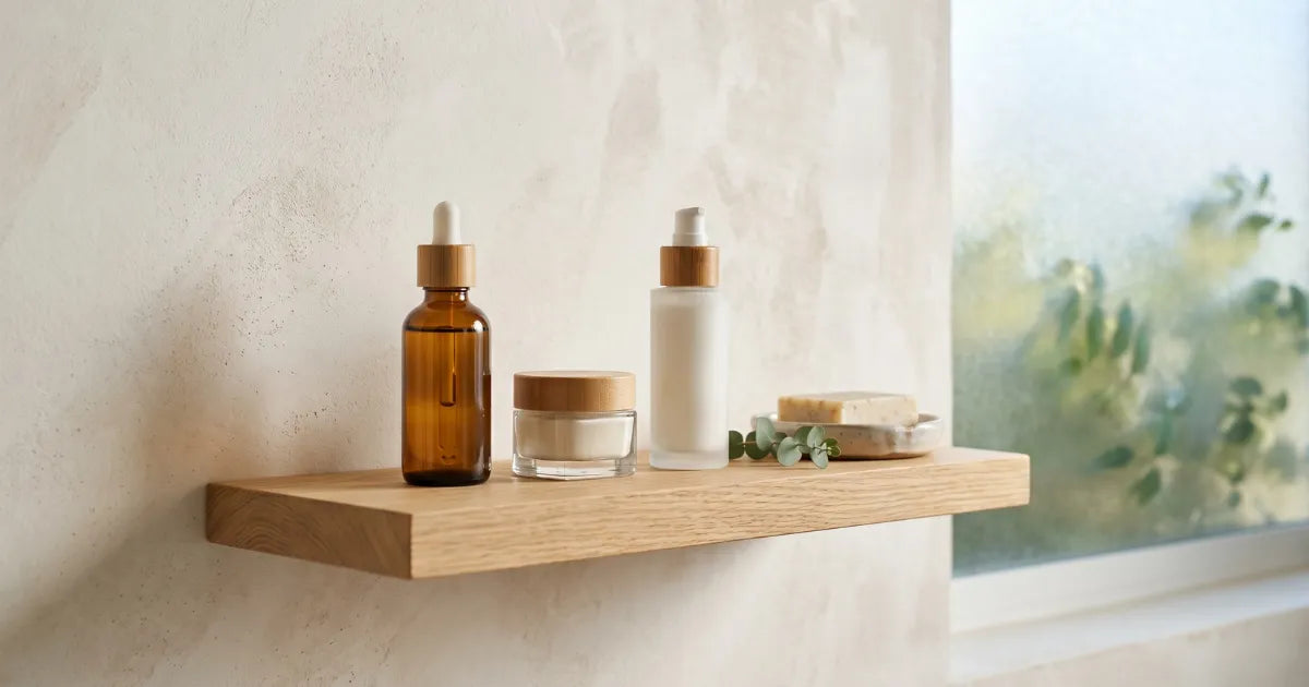 Três produtos de skincare organizados para uma rotina rápida de 2 minutos